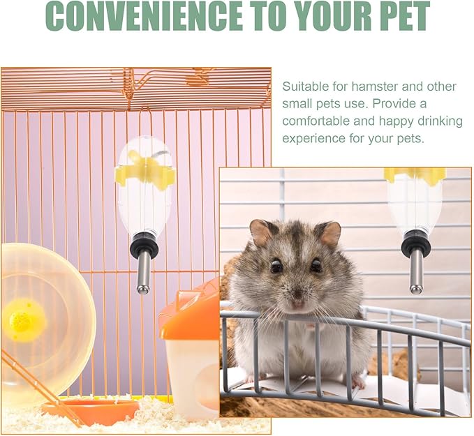 Homoyoyo 4Pcs Leakproof Hamster Cage Water Bottles Hanging Dispensers for Small Pets Guinea Pig Bunny Travel Feeder No-Spill Design
