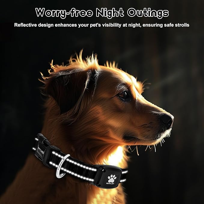 GPS Dog Collar Tracker 2-in-1,Reflective Waterproof Pet Collar,iOS-Only,No Monthly Fees,Unlimited Range,Ideal for Dog Tracking pet Tracker,for Small Dogs(S (12.6"-16.5" Width:0.78"), Black)