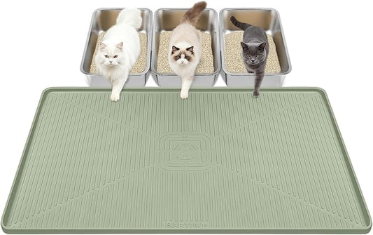 Lorvain Cat Litter Mats, 45" x 30" Extra Large Silicone Cat Mat for Litter Box, Easy to Clean Kitty Litter Trapping Mat, Soft on Kitty Paws, Waterproof, Urine-Proof Kitty Litter Mats for Floor, Green