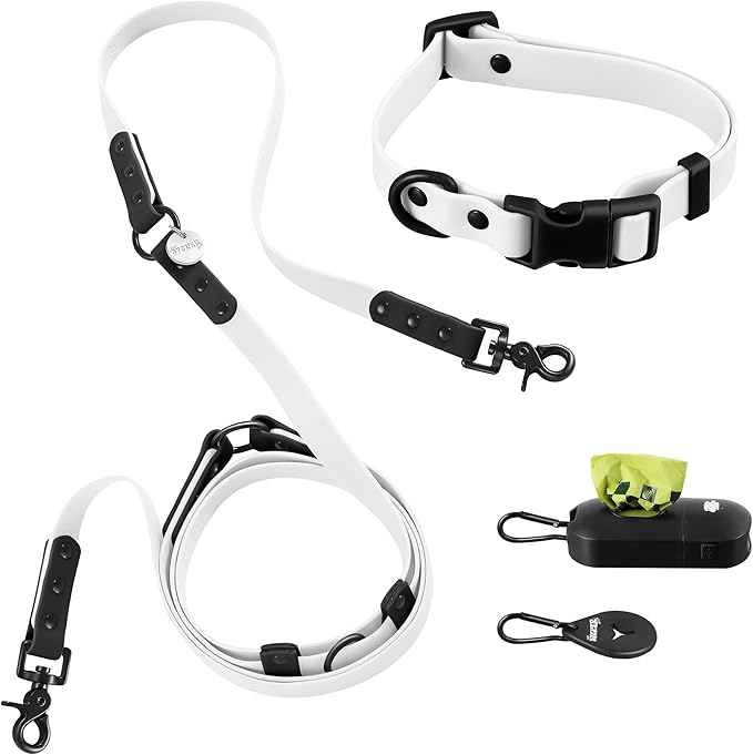 WLK1004F-5SET Luna Small 8FT Adjustable 6-in-1 Waterproof Hands-Free Leash and Collar with LED Flashlight, Bag Dispenser, and Poop Bag Holder, Seltzer