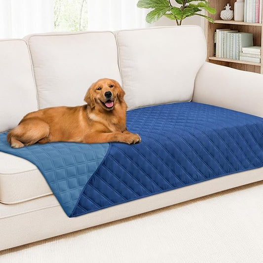 Smiry Waterproof Dog Bed Cover Pet Blanket, Soft Washable Dog Blanket for Furniture Bed Couch Sofa Reversible, Checkered (40"x80", Navy/Blue)