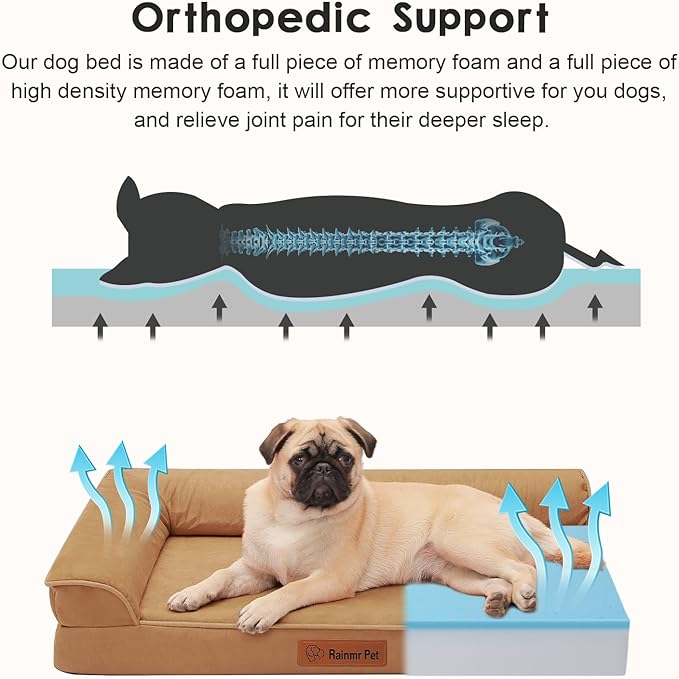 Orthopedic Dog Bed for Small ＆ Medium Dogs, 30"x20"x6" Memory Foam Pet Bed with Washable Microsuede Cover, TPU Waterproof Liner & Nonskid Bottom, for Indoor, Outdoor, Crate ＆ Car Use, Khaki