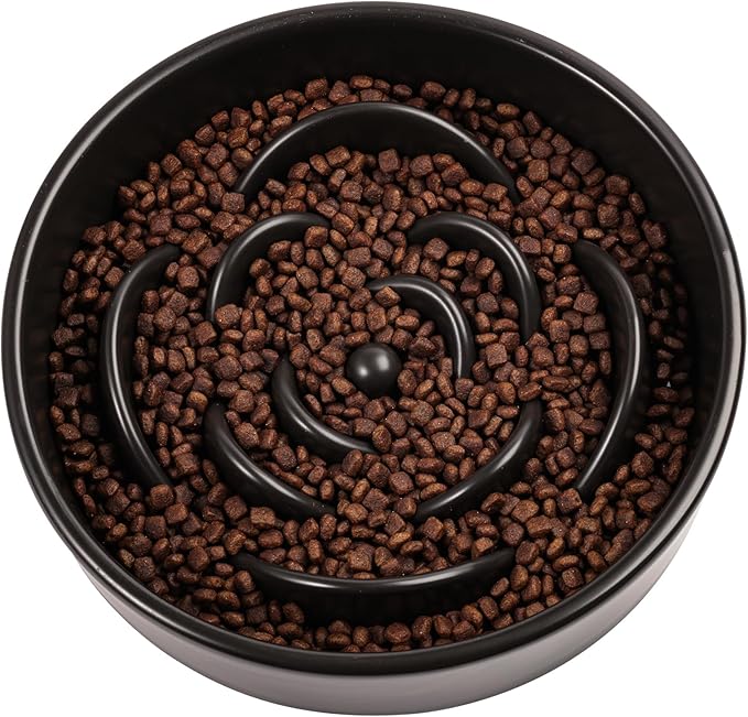 Black Ceramic Slow Feeder Dog Bowl for Medium and Large Breed,1.5 Cup 8.26 in Slow Feeding Bowl,Puzzle Dog Food Bowl for Fast Eater,Maze Dish for Fast Eater