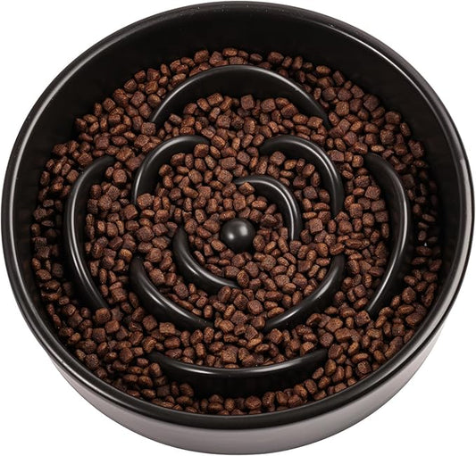 Black Ceramic Slow Feeder Dog Bowl for Medium and Large Breed,1.5 Cup 8.26 in Slow Feeding Bowl,Puzzle Dog Food Bowl for Fast Eater,Maze Dish for Fast Eater