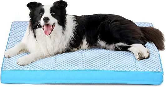 Cooling Dog Bed for Large Dogs - Orthopedic Pet Beds with Memory Foam, QMAX>0.5, Waterproof Removable Washable Cover for Hot Weather, Blue, 35" L x 23" W x 3" H