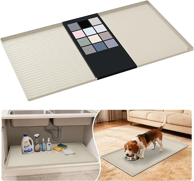 URMONA Waterproof Silicone Under Sink Mat 40'' x 22'' Shelf Liner for Kitchen and Bathroom, Cabinet and Counter Protector, Storage and Organizers, Litter Mat, Pet Cat Puppy Essentials(Cream)