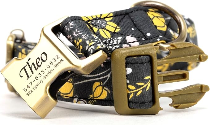 Personalized Dog Collar with Name and Phone Number Engraved,Adjustable Custom Puppy Collar,Organic Cotton Pet Collar for Small Medium Large Boy Girl Dogs