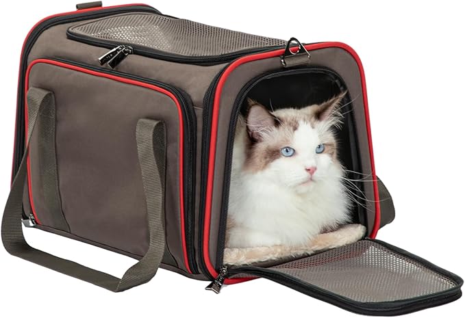 Petsfit Expandable Cat Carrier Dog Carriers,Airline Approved Soft-Sided Portable Pet Travel Washable Carrier for Kittens,Puppies,Removable Soft Plush mat and Pockets,Locking Safety Zippers