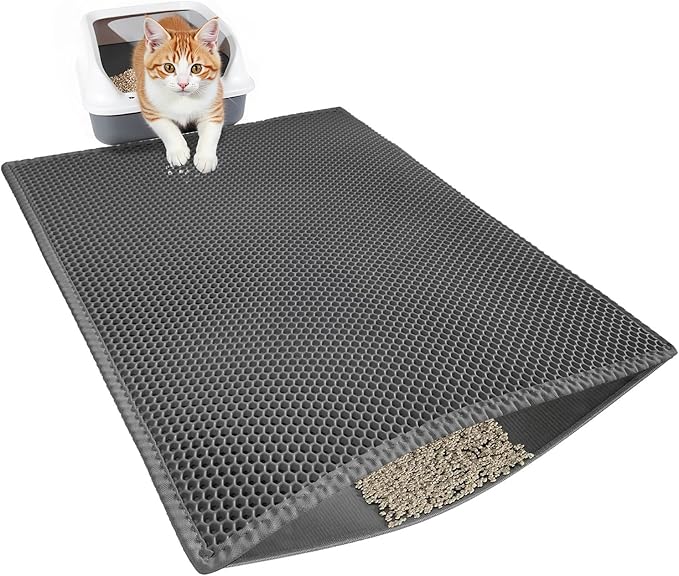 Cat Litter Mat, Cat Litter Trapping Mat, 29.9'' x 35.8''Inch, Double Layer Waterproof Proof Litter Box mat, Non-Slip Design, Reduces Litter Scatter, Easy to Clean, Grey