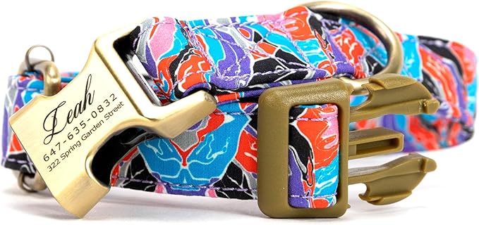 Personalized Dog Collar with Name and Phone Number Engraved,Adjustable Custom Puppy Collar,Organic Cotton Pet Collar for Small Medium Large Boy Girl Dogs