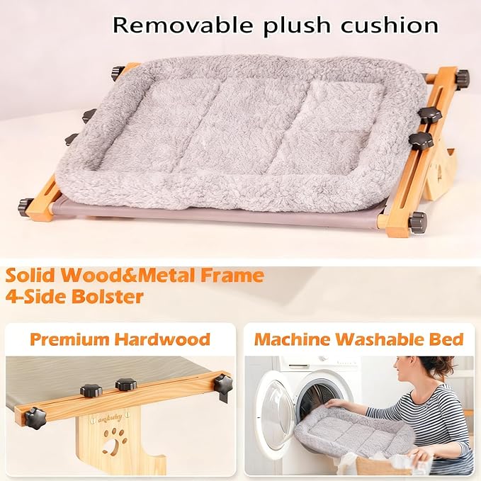 Cat Window Perch - No Drilling Renter-Safe, Adjustable Sill Fit with Sturdy Wood- Metal Frame, Washable Non-Slip Bed, Easy Assembly for Indoor Cats - Ideal for Small Spaces & Multi-Cat Homes(Gray,L)