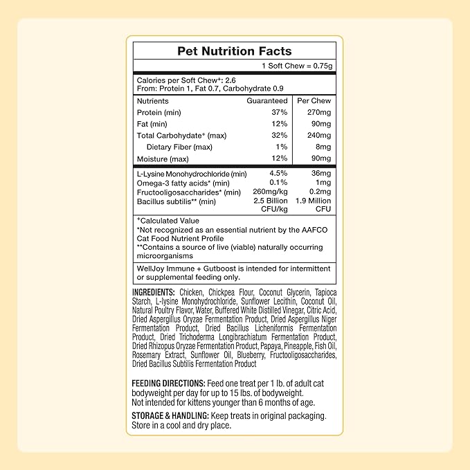 WellJoy Cat Treat Immune+ GutBoost | Supports a Healthy Respiratory System & Immune Defenses | Dual-Benefit GutBoost Formulation | Vet Formulated | Made in USA | Real Chicken | 120 Soft Chews