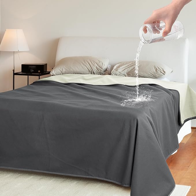 Catalonia Waterproof Blanket for Bed, Reversible Fleece Couch Sofa Furniture Protector, Leak Proof Dog Blankets, Grey