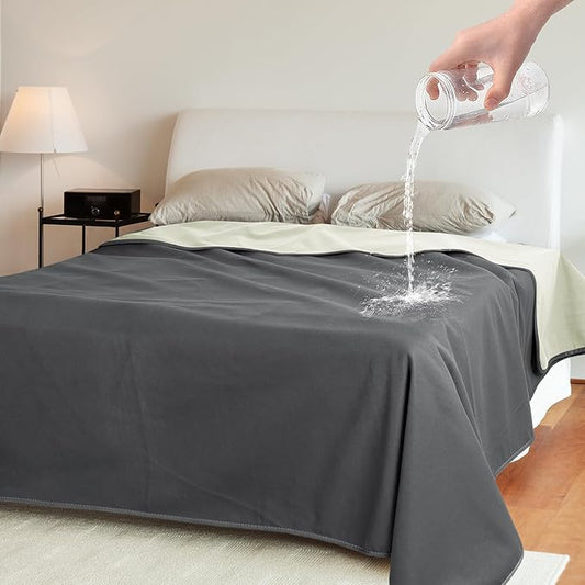 Catalonia Waterproof Blanket for Bed, Reversible Fleece Couch Sofa Furniture Protector, Leak Proof Dog Blankets, Grey