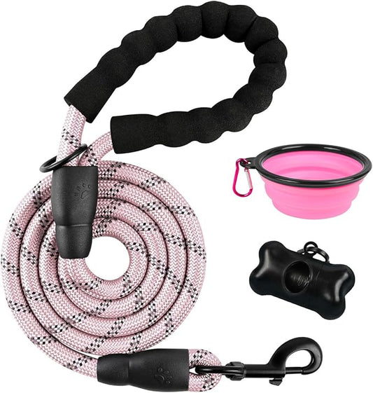 BARKBAY Dog Leashes for Large Dogs Heavy Duty Dog Leash 4/5/6 FT with Comfortable Padded Handle and Highly Reflective Threads for Medium Large Dogs Walking Training Running (5FT-1/2,Baby Pink)