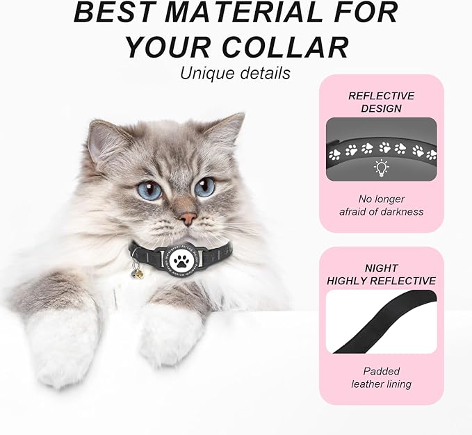 GPS Tracker for Cats, Waterproof GPS Cat Trackers Cats Collar with Bells, No Subscription, GPS Cat Collar, Adapt with Apple Find My (iOS Only) Finder Tag for items Pets Christmas Gift (BLACK)