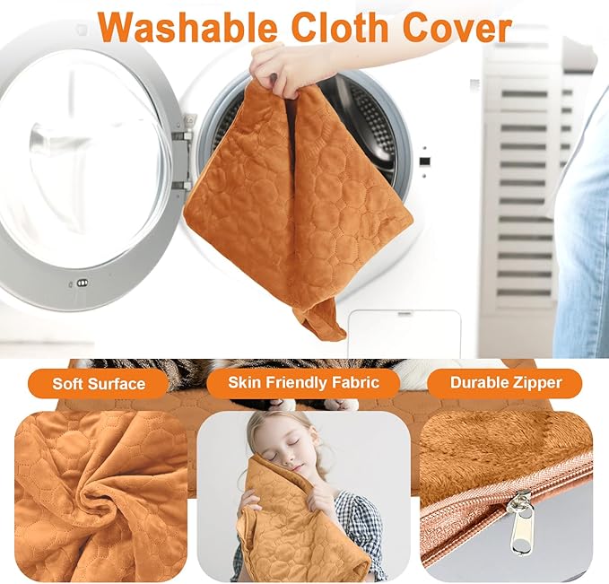 Cat Heating Pad, 6 Adjustable Temperature & 5 Timer Options, 17.7'' x 17.7'' Pet Heating Pad for Cats Dogs, Waterproof Indoor Outdoor Electric Heated Cat Bed Dog Mat with Chew-Resistant Cord (Brown)