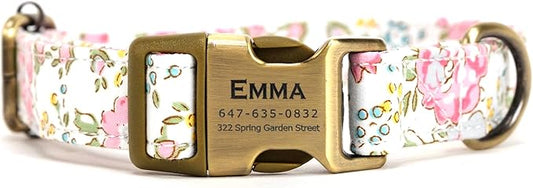 Personalized Dog Collar with Name and Phone Number Engraved,Adjustable Custom Puppy Collar,Organic Cotton Pet Collar for Small Medium Large Boy Girl Dogs