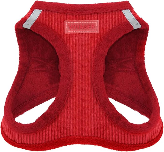 Best Pet Supplies - All Weather Mesh/Plush, Reflective, No Pull Harness for Small, Medium Dogs, Cats - Secure with Hook & Loop Fastener, Buckle, Double D-Rings - Red Corduroy, M