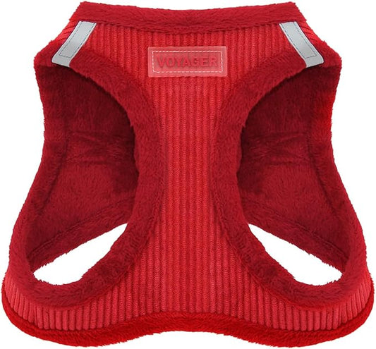 Best Pet Supplies - All Weather Mesh/Plush, Reflective, No Pull Harness for Small, Medium Dogs, Cats - Secure with Hook & Loop Fastener, Buckle, Double D-Rings - Red Corduroy, M