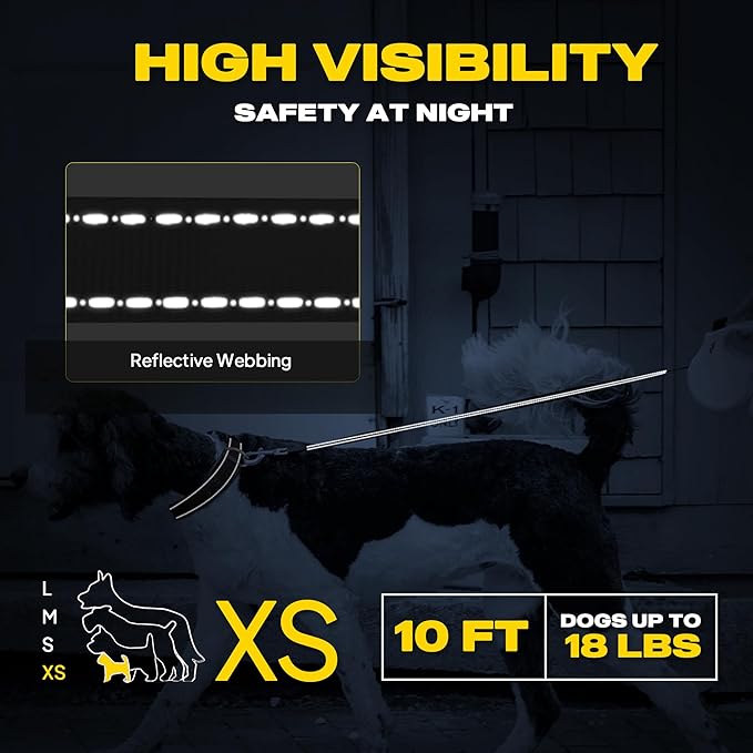 Fida Retractable Dog Leash X-Small Breed, 10 ft Durable Pet Walking Leash for Extra Small Dogs/Cats/Small Animals up to 18 lbs, 360° Tangle Free, White