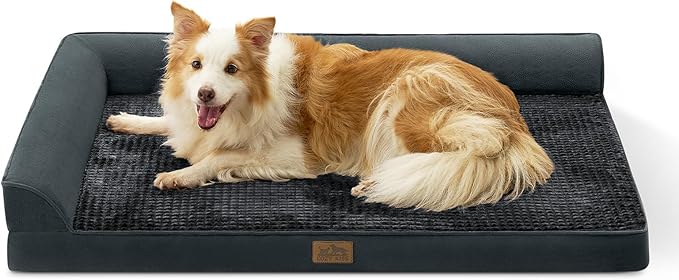 Orthopedic Dog Bed for Large Size Dog, XL Dogs Crate Bed, L Shaped Foam Anti-Slip Bottom Pet Cat Sofa with Washable Removable Cover, Suitable for Pet Up to 100 lbs, 44x32x7 inch, Black
