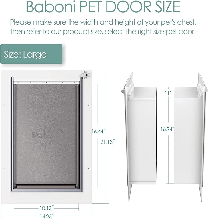 Baboni Pet Door for Wall,3-Flap,Steel Frame and Telescoping Tunnel, Aluminum Lock, Double Flap Dog Door and Cat Door, Strong and Durable (Pets Up to 100 Lb) -Large