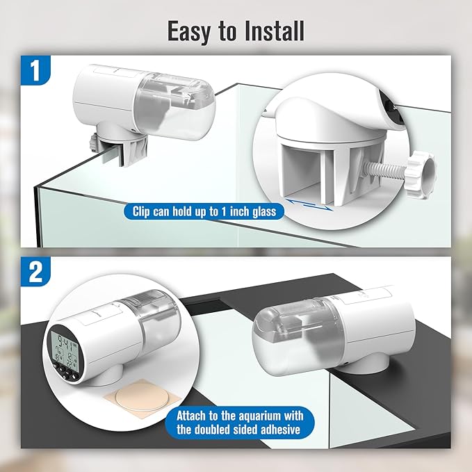 Automatic Fish Feeder Dispenser for Aquarium, 200ml Large Capacity Auto Turtle Fish Feeder for Small Tank, Battery Powered Food Feeding Timer for 7, 14 Day Weekend Vacation, Batteries Included