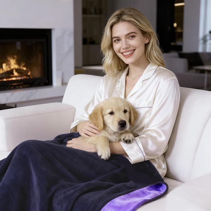 QiyI Waterproof Blanket for Bed Couch Sofa, Small Washable Reversible & Reusable Pet Dog Cat Throw Blanket, Leakproof Stain Resistant Sofa Cover, 40"x60", Dk Purple/Lt Purple