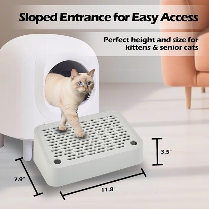 SpaceTime Elevated Cat Litter Mat for Litter Box,Trapping Litter Ramp/Steps for Floor Indoor,Washable Easy Cleaning Cat Pad with Filter Function,Suitable for Kitty & Senior Cats (Grey-Incline Shape)