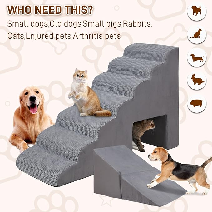 7 Steps Dog Stairs & Steps for High Beds 30-36 inches High Tall, LitaiL 33inch 7 Steps Pet Stairs/Steps for High Beds Small Large Dogs, Non-Slip Dog Ramps/Ladder for Old Dogs/Cats