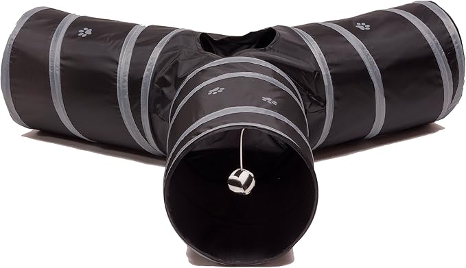Cat Tunnel - Collapsible 3 Way Play Toy - Tube Fun for Rabbits, Kittens, and Dogs - Black/Grey