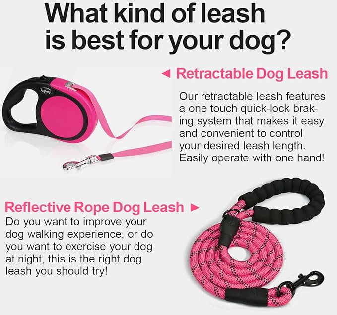 Taglory Retractable Dog Leash, 16ft No Tangle Leash Retractable for Medium and Large Dogs Up to 100 lbs, One-Handed Brake, Pause, Lock, Pink
