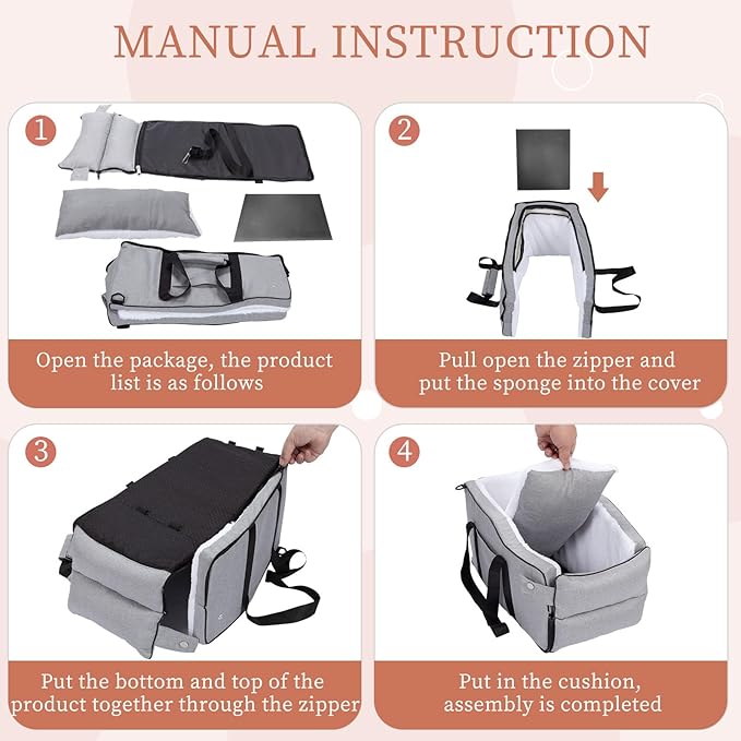 Center Console Dog Car Seat for Small Dogs Up to 12lbs,Portable Middle Console Dog Booster Car Seat with Adjustable Straps, Storage Pocket & Safety Leash