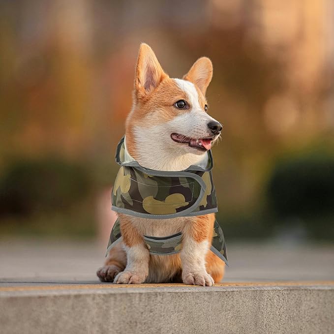 Dog Raincoats for Small Dogs Puppies Waterproof Hooded Rain Jacket with Reflective Strips Leash Hole & Poncho Adjustable Fit (CamoDuck,S)