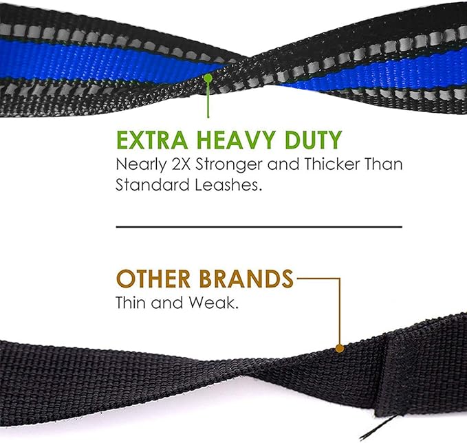 JSXD Heavy Duty Double Handle Dog Leash - 5 FT with Comfortable Padded and Reflective Rope, Suitable for Small, Medium, Large Dogs (Wide-Blue)