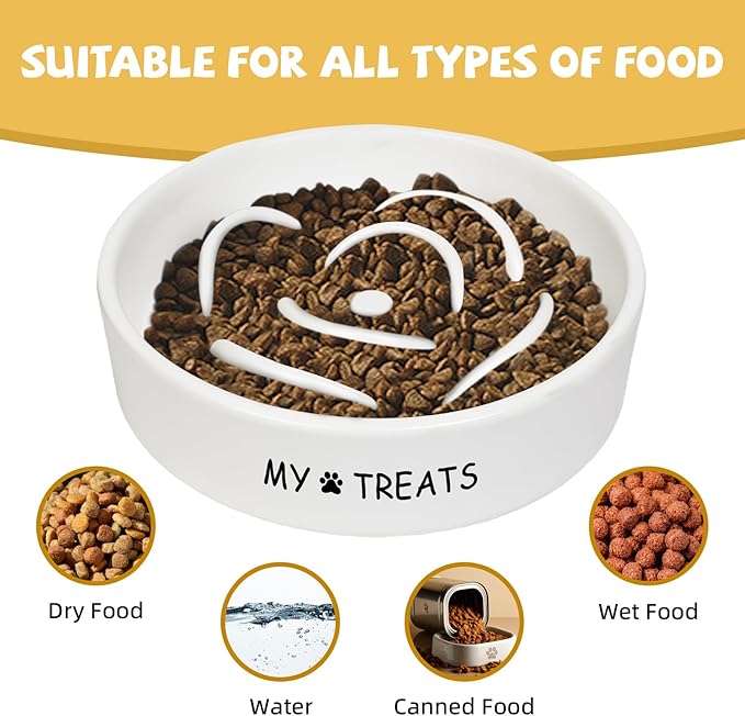 Slow Feeder Dog Bowls - Ceramic Dog Bowls for Small & Medium Dogs - White Slow Eating Dogs Bowl - Ceramic Puppy Slow Feeder(Flower)