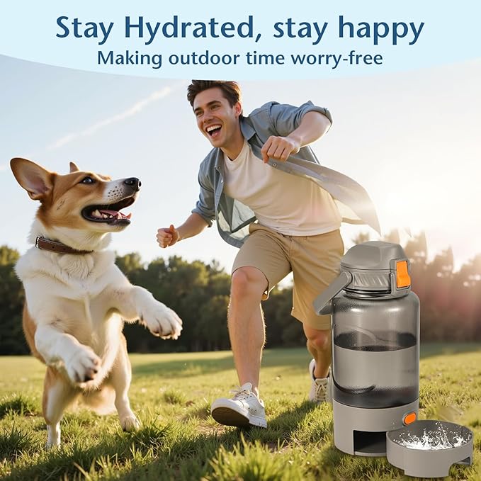 Outdoor Dog Water Bottle 50oz Leakproof Portable Pet Water Dispenser with Handle for Travel Hiking Camping Beach Trips BPA Free Must Have for Active Pets (Grey)
