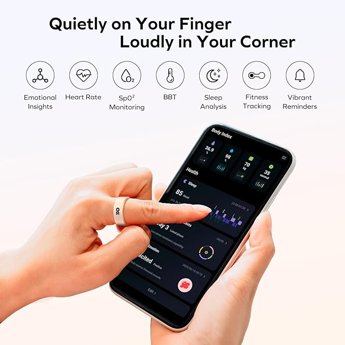 MOMAX 1-Sense Soul World’s 1st Haptic Smart Ring, AI Mood & Fitness Tracker with Touch Control, 5ATM Waterproof, No APP Subscription, Android & iOS Compatible
