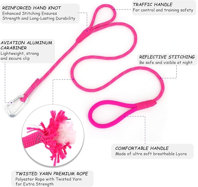 Twin Tails Leash Set - 5ft Double Handle Dog Leash and 4.5ft Lightweight Premium Rope Dog Leashes, Kid-Friendly Family Set, Reflective Pet Leashes for Small Medium and Large Dogs