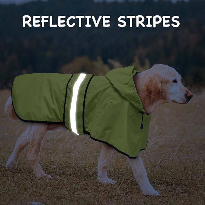 Dog Raincoat - Reflective Hooded Dog Rain Jacket with Harness Hole, Lightweight Doggy Rain Coats for Small Dogs, Adjustable Pet Slicker Poncho (Small, Green)