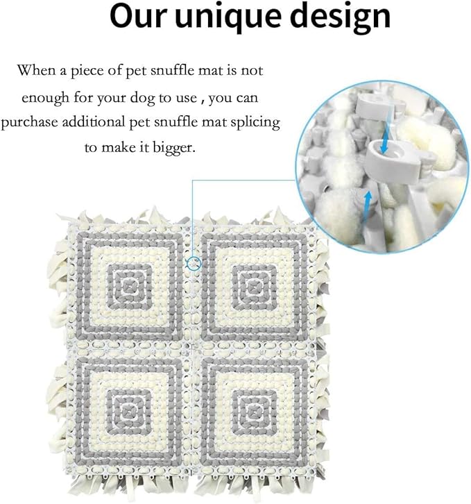 Pet Snuffle Mat for Dogs, Dog Feeding Mat, Nosework Training Mats for Foraging Instinct Interactive Puzzle Toys (Gray&White)