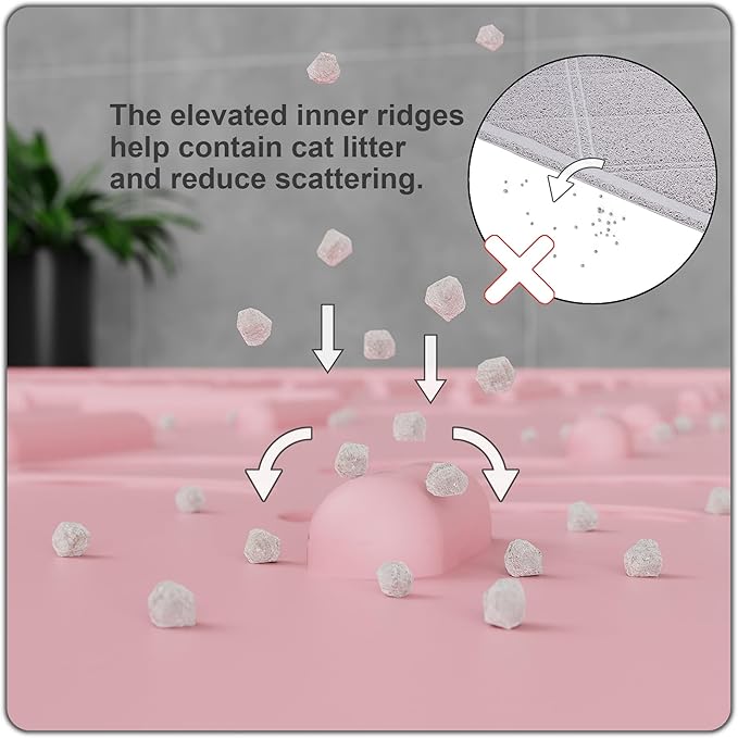 OHMO Cat Litter Mat Trapping Mat Premium Silicone 31.5x23.6 Pink, Waterproof and BPA Free Kitty Litter Box Mat, Easy Clean and Keeps The Floor Tidy