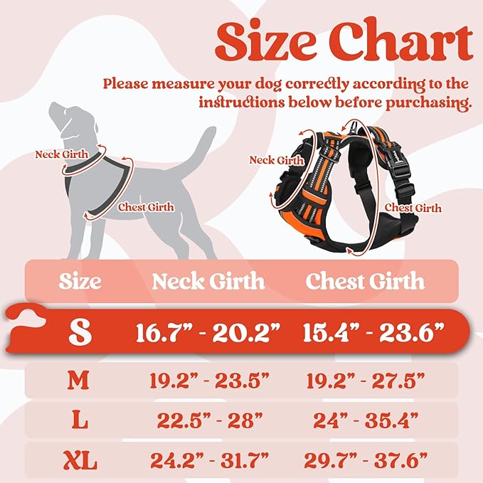 rabbitgoo Dog Harness Small Sized, No Pull Pet Harness with 3 Buckles, Adjustable Soft Padded Vest with Control Handle, Walking Reflective Pet Vest for Small Dogs, Orange, S