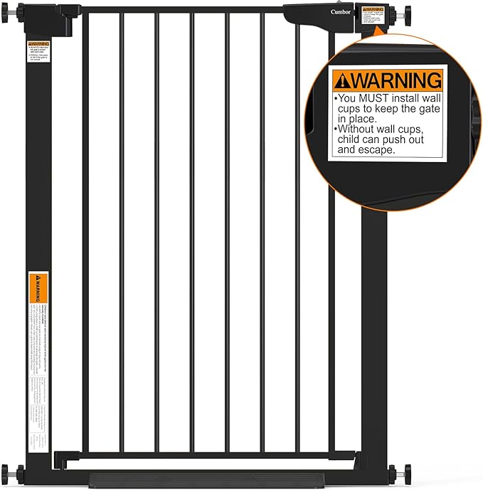Cumbor 36" Extra Tall Baby Gate for Dogs and Kids with Wide 2-Way Door, 29.7"- 46" Width, and Auto Close Personal Safety for Babies and Pets, Fits Doorways, Stairs, and Entryways, Black