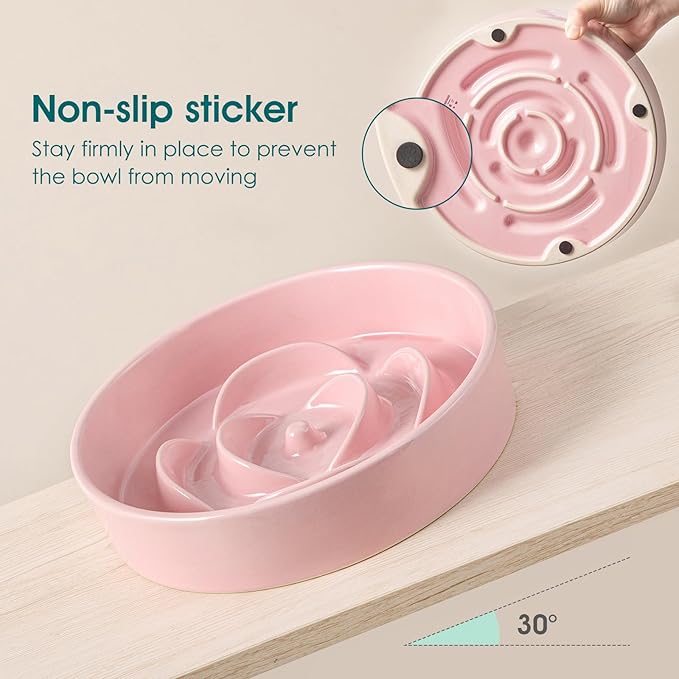 vancasso Slow Feeder Dog Bowl, 3 Cups Ceramic Slow Feeder for Large Breed, Puzzle Maze Dog Food Bowl for Fast Eater, Pink
