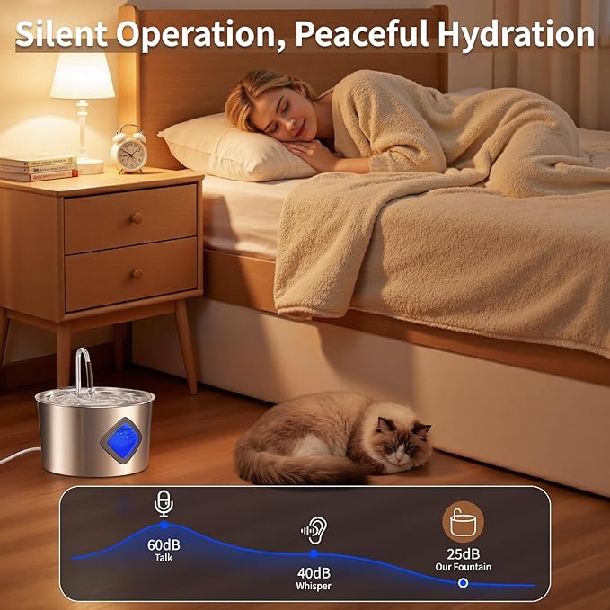 Cat Water Fountain Stainless Steel: 108oz/3.2L Automatic Pet Water Fountain for Cats Indoor- Quiet Cat Water Bowl Dispenser- Drinking Fountain for Small Dogs & Kitties-4 Filters + 4 Sponges