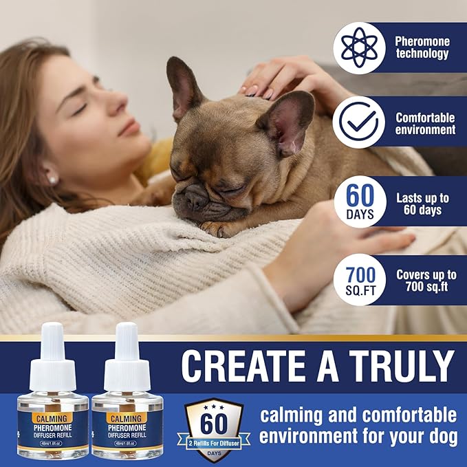 Dog Pheromones Calming Diffuser 3 in 1 Advanced Kit Pet Appeasing Pheromone Diffuser to Calm (1 Plug in+2 Pack 48ml Refill) for Anxiety Relieve Relief Reduce Aggression Fighting Stress