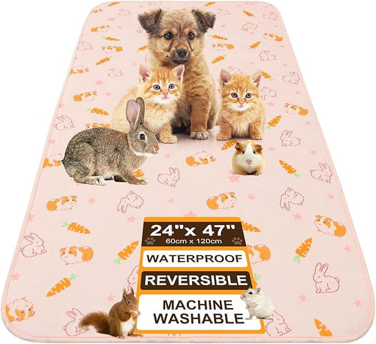 BEAUTYZOO 2 Pack Guinea Pig Cage Liners, Washable Reversible Fleece Guinea Pig Bedding, Waterproof Super Absorbent Pee Pads for Small Animals Rabbit Hamster Bunny - 24"x47" Pink