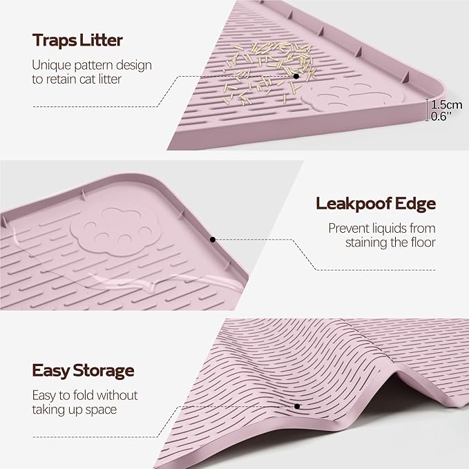 Cat Litter Mat, XXL Extra Large 50" x 35" Silicone Mat Litter Trapping Mat for Scatter Control, Soft on Kitty Paws, Easy to Clean (Pink)